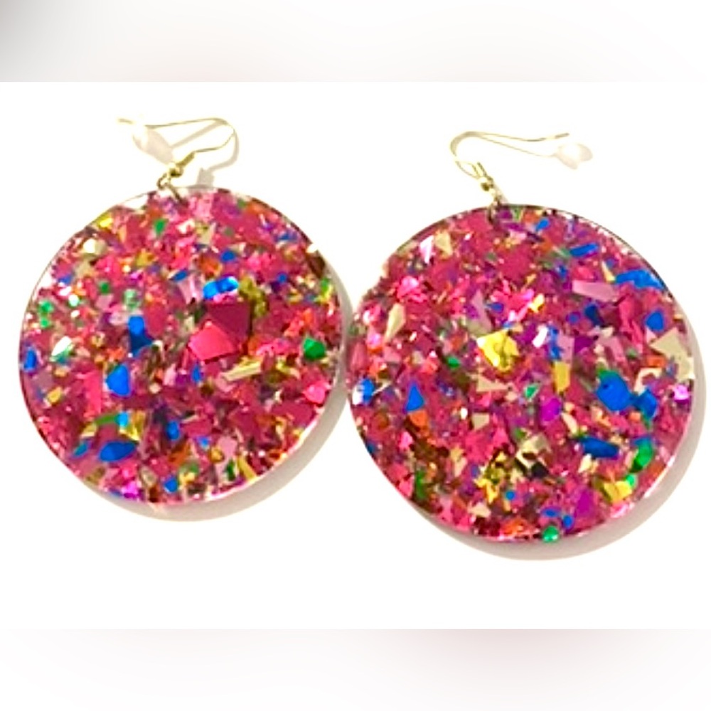 Multicolored Glitter Circular Resin Dangle Earrings